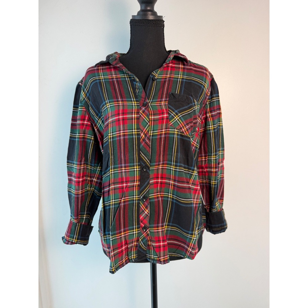 Grunge Stewart Plaid Flannel Button Down Shirt Long Sleeve 90s Eclectic Grandpa